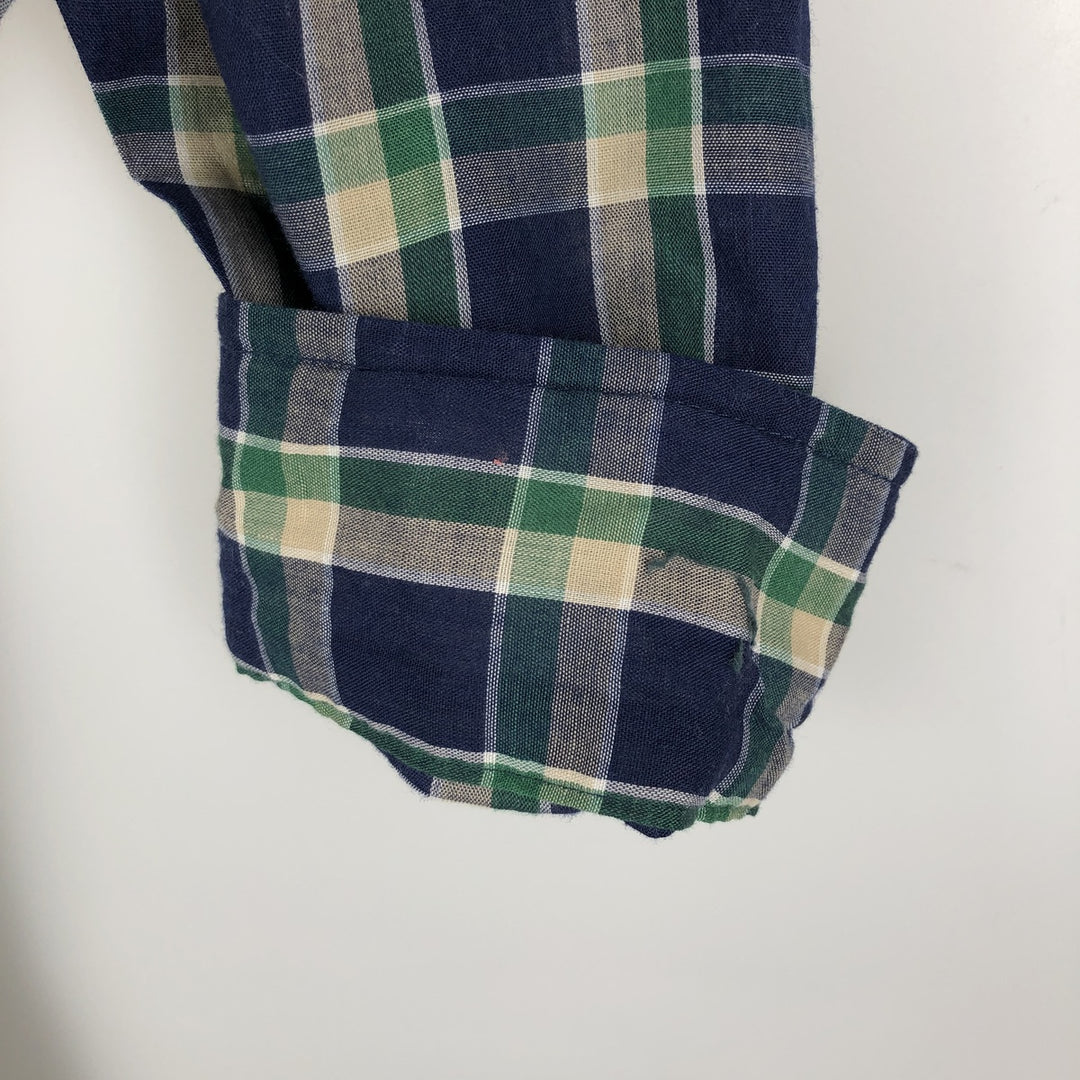 80s-90'S Town Craft Long-Sleeve Button-Down Check Shirt, Men's XL (approx.), Vintage polyester navy blue type Vintage Second Hand