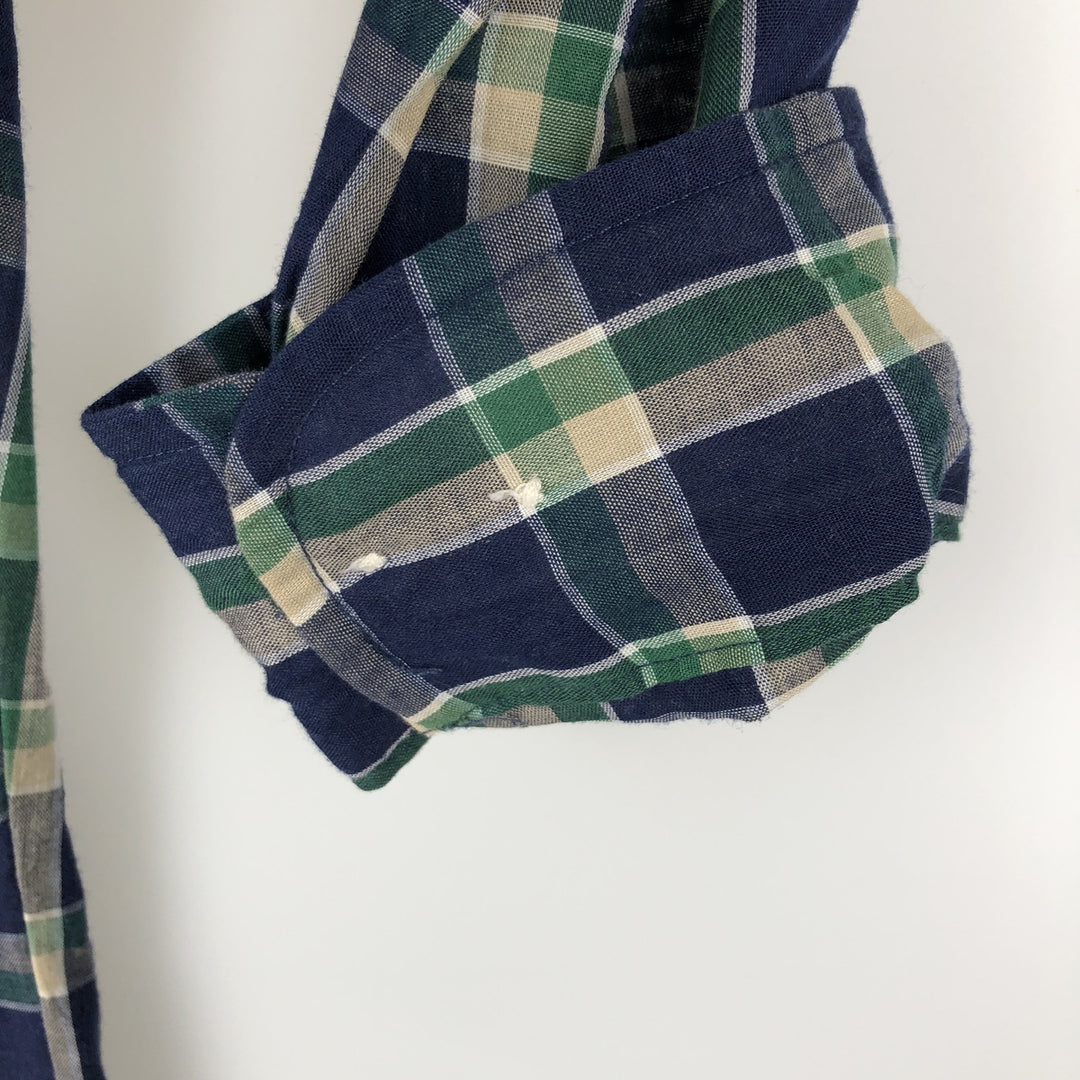 80s-90'S Town Craft Long-Sleeve Button-Down Check Shirt, Men's XL (approx.), Vintage polyester navy blue type Vintage Second Hand