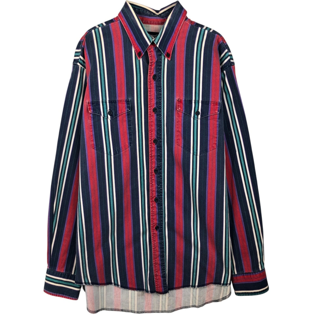 80s-90'S Wrangler Multi-Stripe Long-Sleeve Button-Down Stripe Shirt, Men's Size XL (Vintage) cotton red type Vintage Second Hand