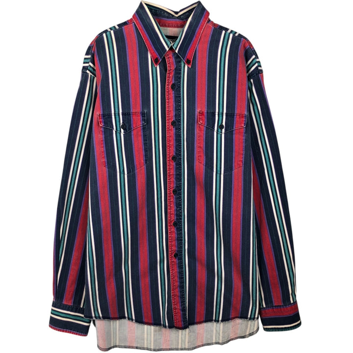 80s-90'S Wrangler Multi-Stripe Long-Sleeve Button-Down Stripe Shirt, Men's Size XL (Vintage) cotton red type Vintage Second Hand