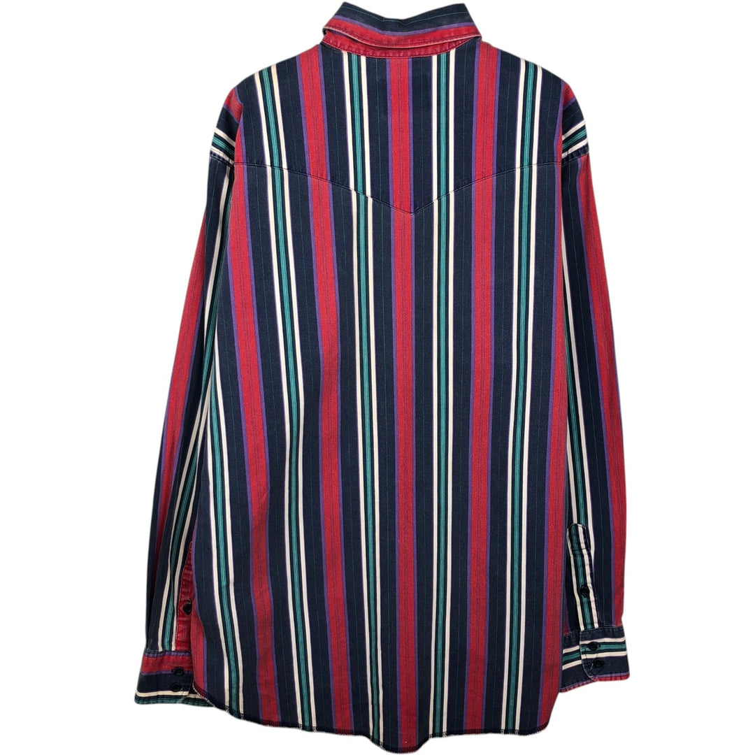 80s-90'S Wrangler Multi-Stripe Long-Sleeve Button-Down Stripe Shirt, Men's Size XL (Vintage) cotton red type Vintage Second Hand