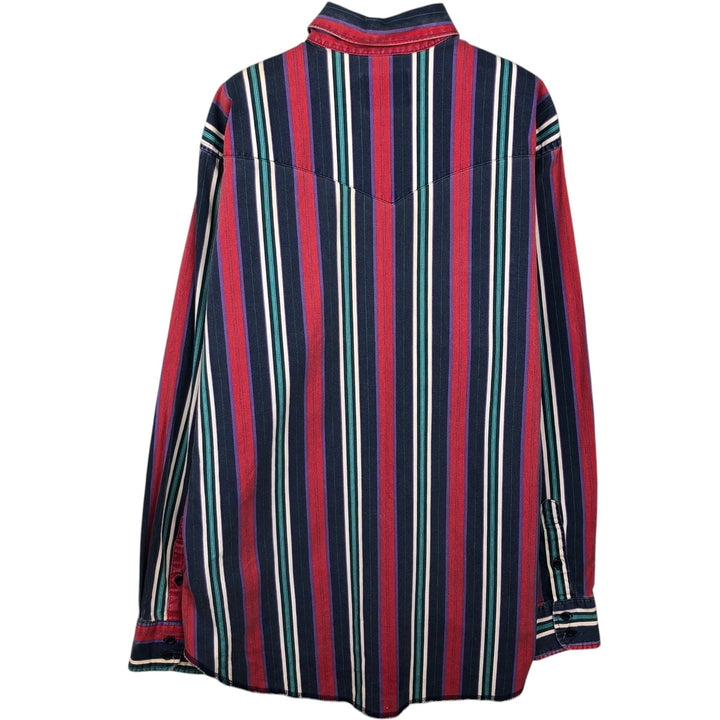 80s-90'S Wrangler Multi-Stripe Long-Sleeve Button-Down Stripe Shirt, Men's Size XL (Vintage) cotton red type Vintage Second Hand