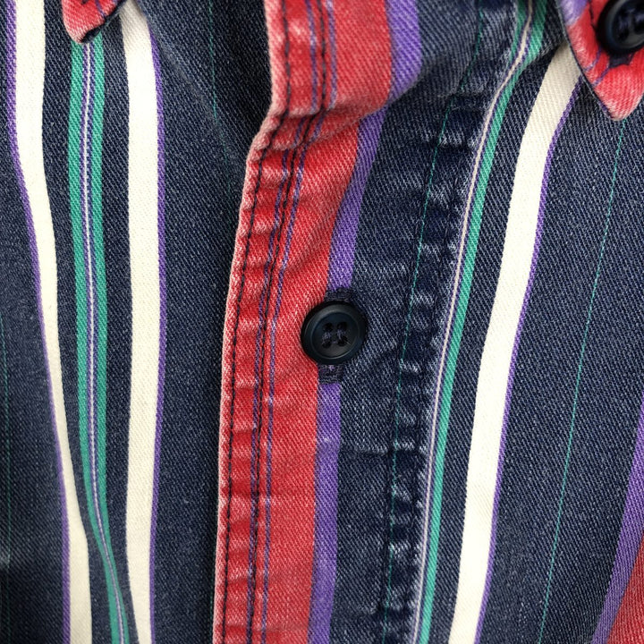 80s-90'S Wrangler Multi-Stripe Long-Sleeve Button-Down Stripe Shirt, Men's Size XL (Vintage) cotton red type Vintage Second Hand