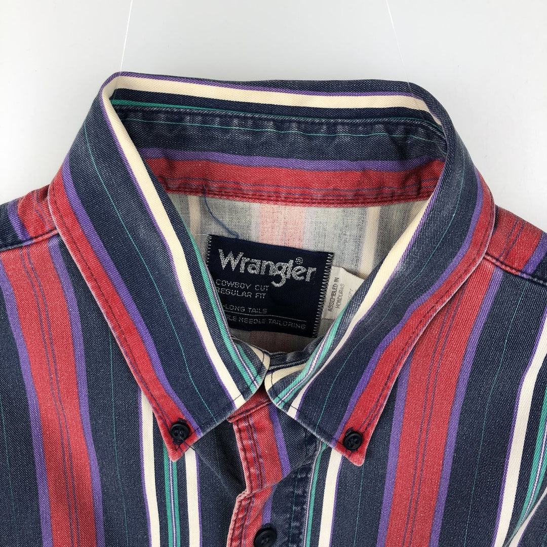 80s-90'S Wrangler Multi-Stripe Long-Sleeve Button-Down Stripe Shirt, Men's Size XL (Vintage) cotton red type Vintage Second Hand