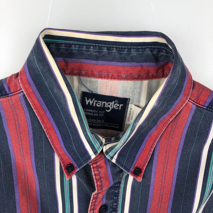 80s-90'S Wrangler Multi-Stripe Long-Sleeve Button-Down Stripe Shirt, Men's Size XL (Vintage) cotton red type Vintage Second Hand