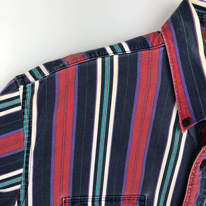 80s-90'S Wrangler Multi-Stripe Long-Sleeve Button-Down Stripe Shirt, Men's Size XL (Vintage) cotton red type Vintage Second Hand