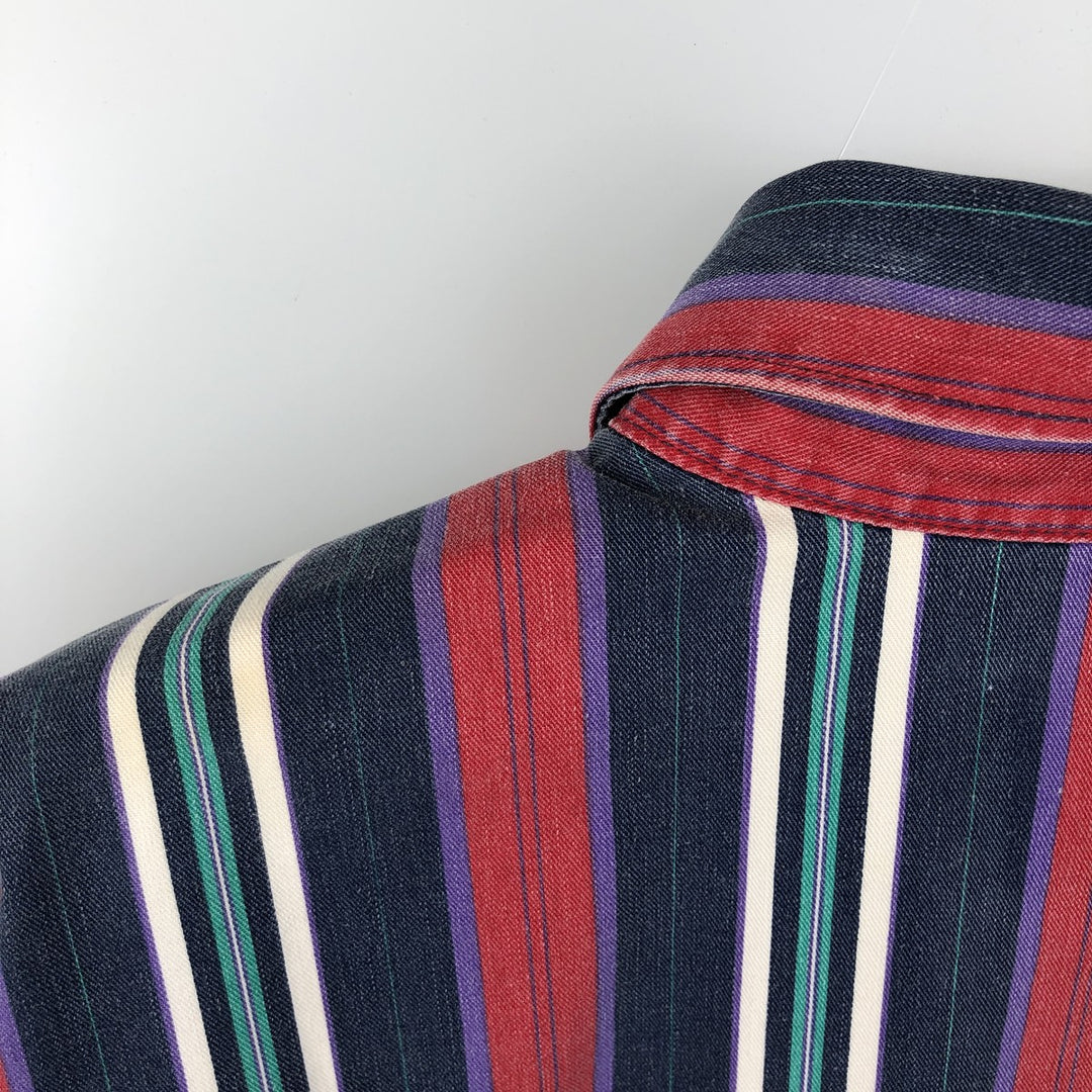80s-90'S Wrangler Multi-Stripe Long-Sleeve Button-Down Stripe Shirt, Men's Size XL (Vintage) cotton red type Vintage Second Hand