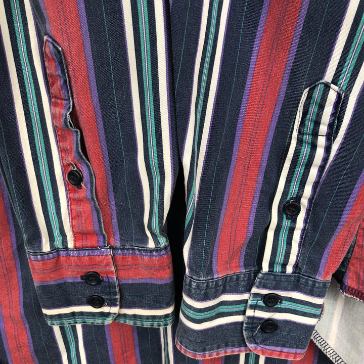 80s-90'S Wrangler Multi-Stripe Long-Sleeve Button-Down Stripe Shirt, Men's Size XL (Vintage) cotton red type Vintage Second Hand