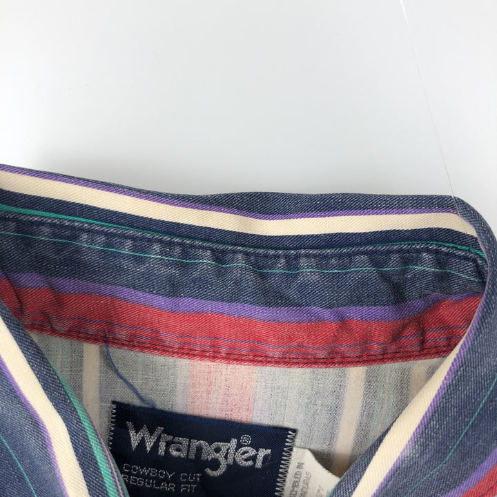 80s-90'S Wrangler Multi-Stripe Long-Sleeve Button-Down Stripe Shirt, Men's Size XL (Vintage) cotton red type Vintage Second Hand