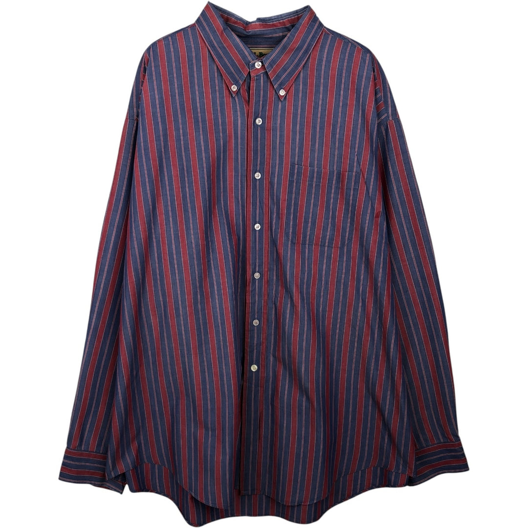 90'S LLBean Long-Sleeve Button-Down Striped Shirt, Men's Size XXL (Equivalent), Vintage cotton blue type Vintage Second Hand