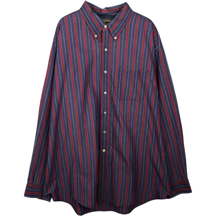 90'S LLBean Long-Sleeve Button-Down Striped Shirt, Men's Size XXL (Equivalent), Vintage cotton blue type Vintage Second Hand