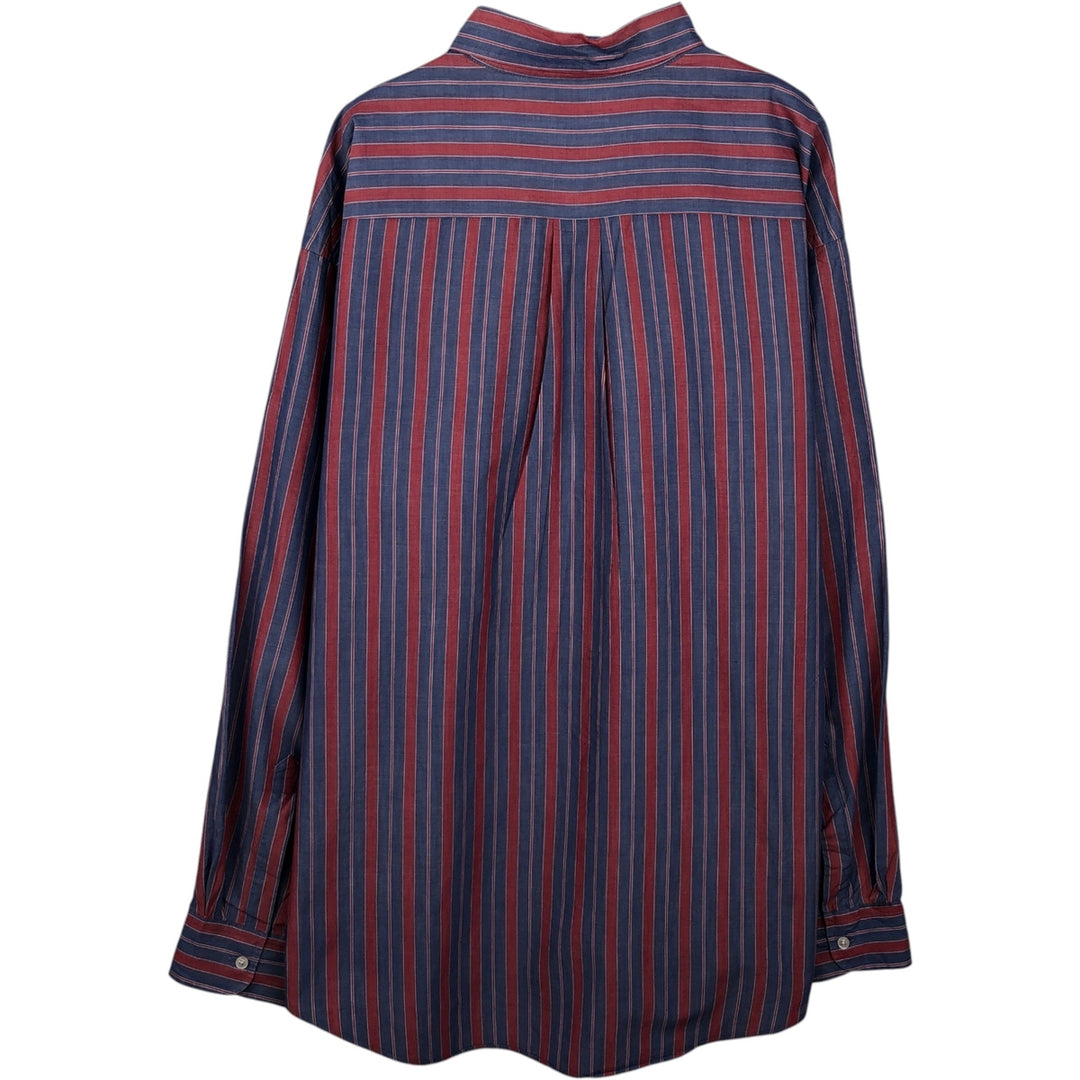 90'S LLBean Long-Sleeve Button-Down Striped Shirt, Men's Size XXL (Equivalent), Vintage cotton blue type Vintage Second Hand