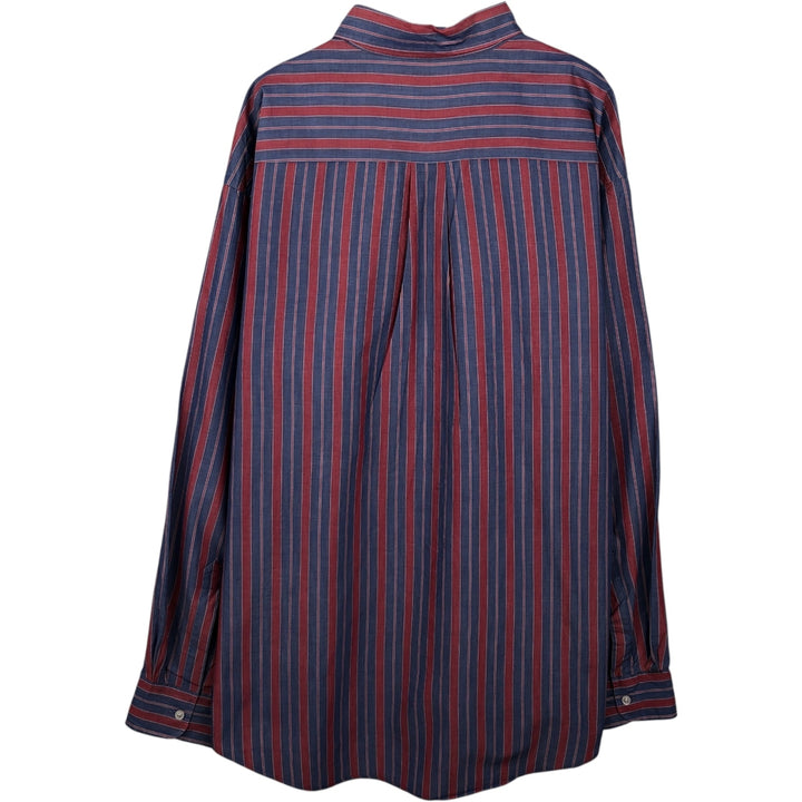 90'S LLBean Long-Sleeve Button-Down Striped Shirt, Men's Size XXL (Equivalent), Vintage cotton blue type Vintage Second Hand