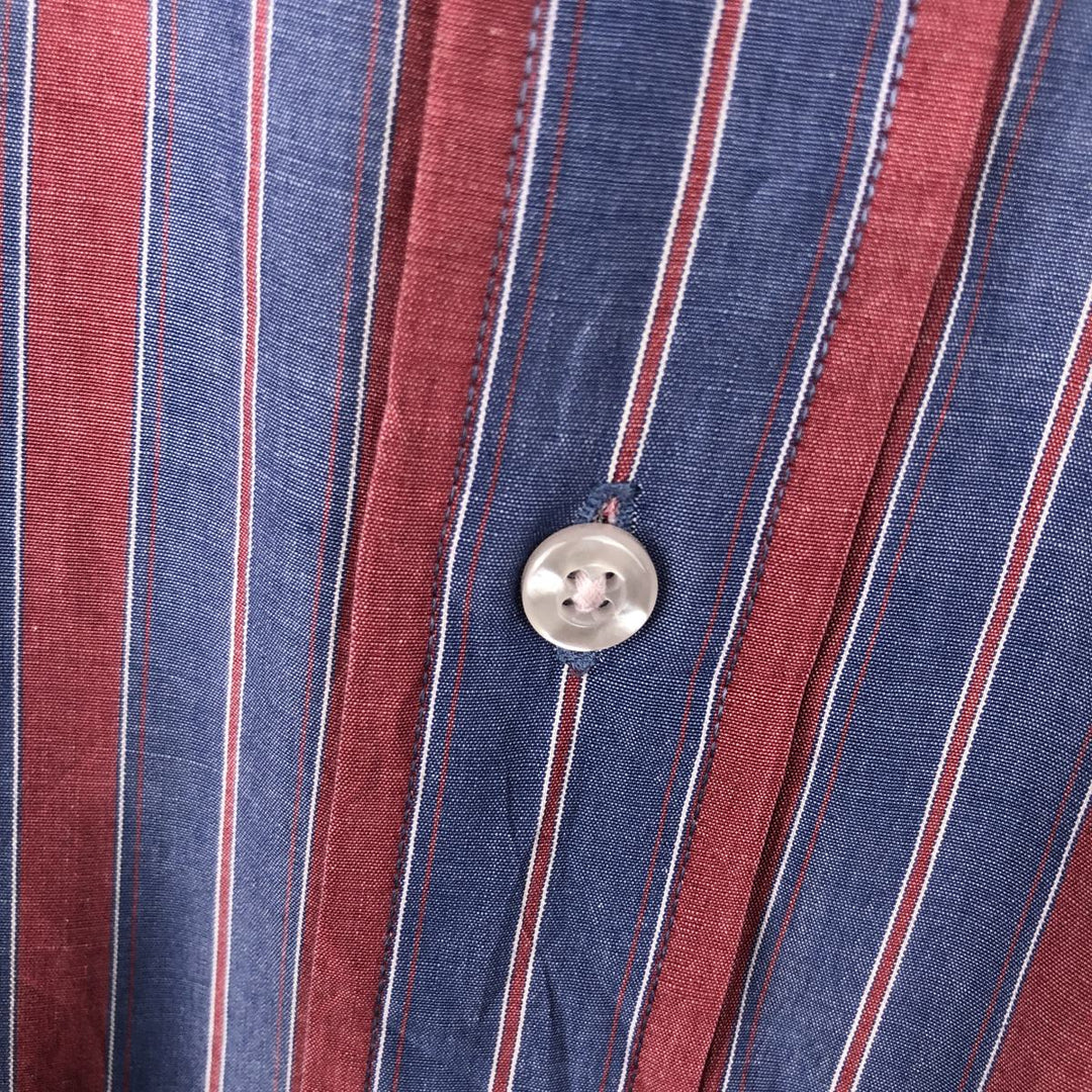 90'S LLBean Long-Sleeve Button-Down Striped Shirt, Men's Size XXL (Equivalent), Vintage cotton blue type Vintage Second Hand