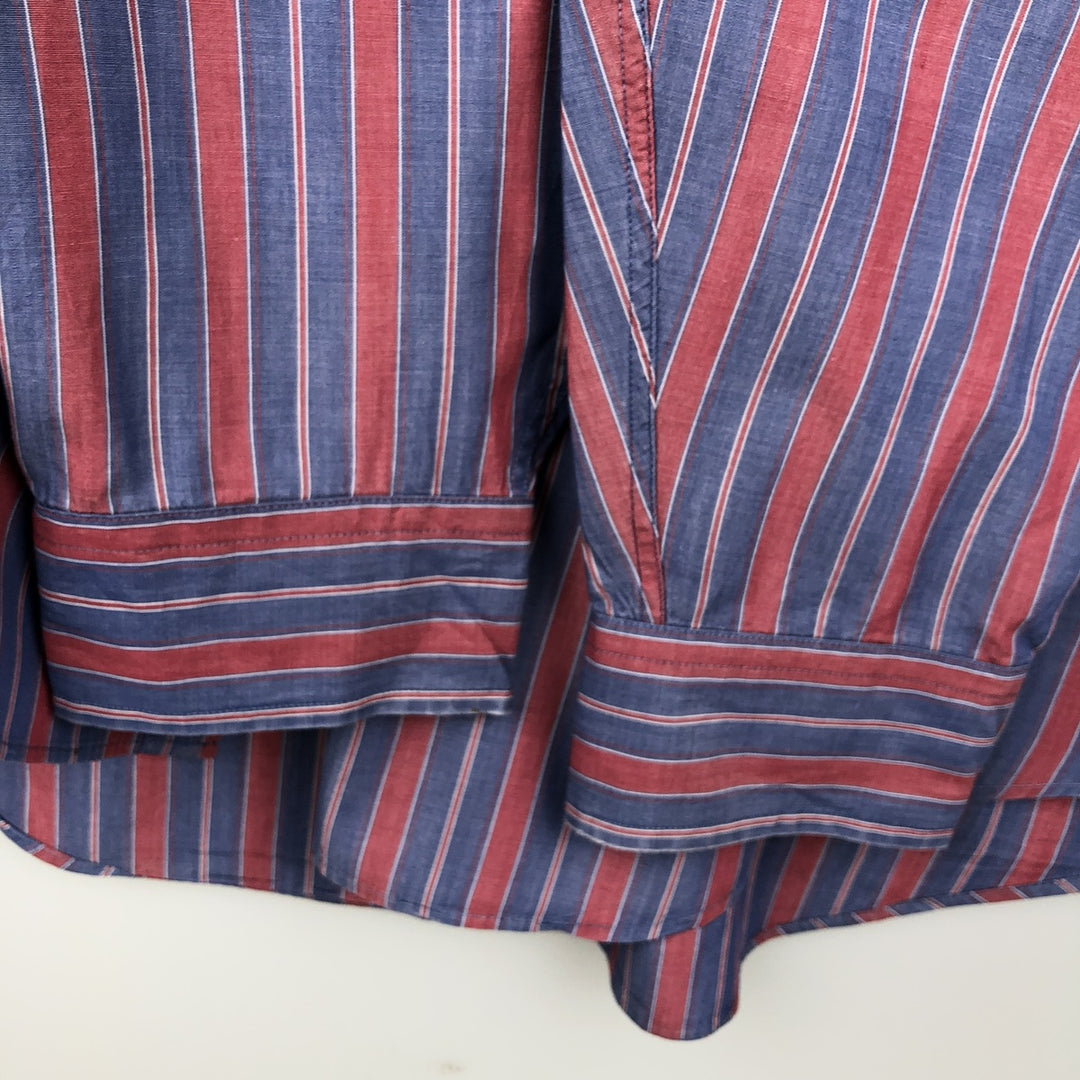 90'S LLBean Long-Sleeve Button-Down Striped Shirt, Men's Size XXL (Equivalent), Vintage cotton blue type Vintage Second Hand