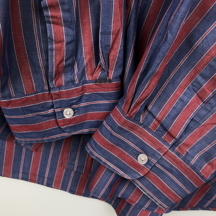 90'S LLBean Long-Sleeve Button-Down Striped Shirt, Men's Size XXL (Equivalent), Vintage cotton blue type Vintage Second Hand