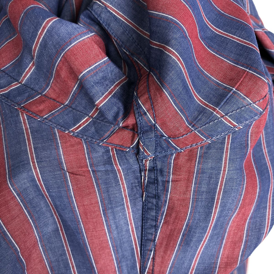 90'S LLBean Long-Sleeve Button-Down Striped Shirt, Men's Size XXL (Equivalent), Vintage cotton blue type Vintage Second Hand
