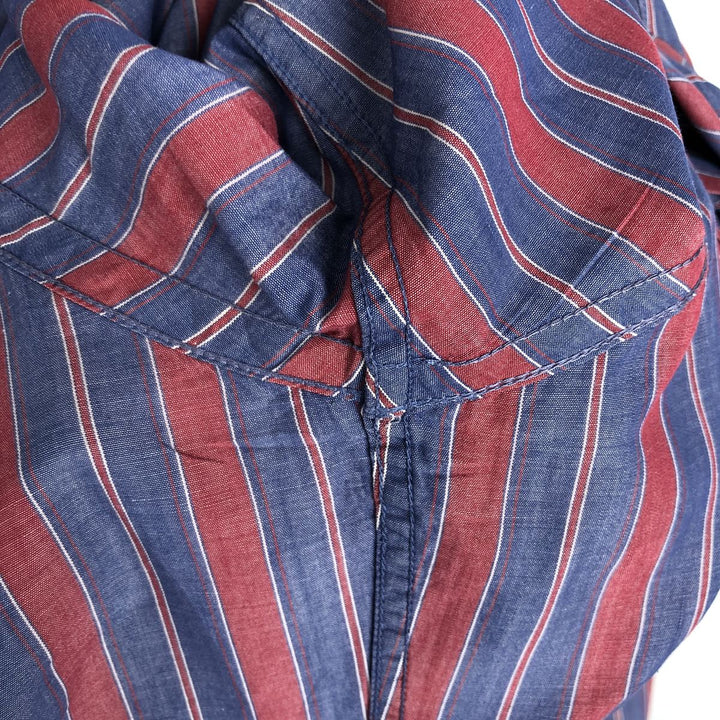 90'S LLBean Long-Sleeve Button-Down Striped Shirt, Men's Size XXL (Equivalent), Vintage cotton blue type Vintage Second Hand