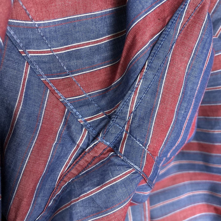 90'S LLBean Long-Sleeve Button-Down Striped Shirt, Men's Size XXL (Equivalent), Vintage cotton blue type Vintage Second Hand