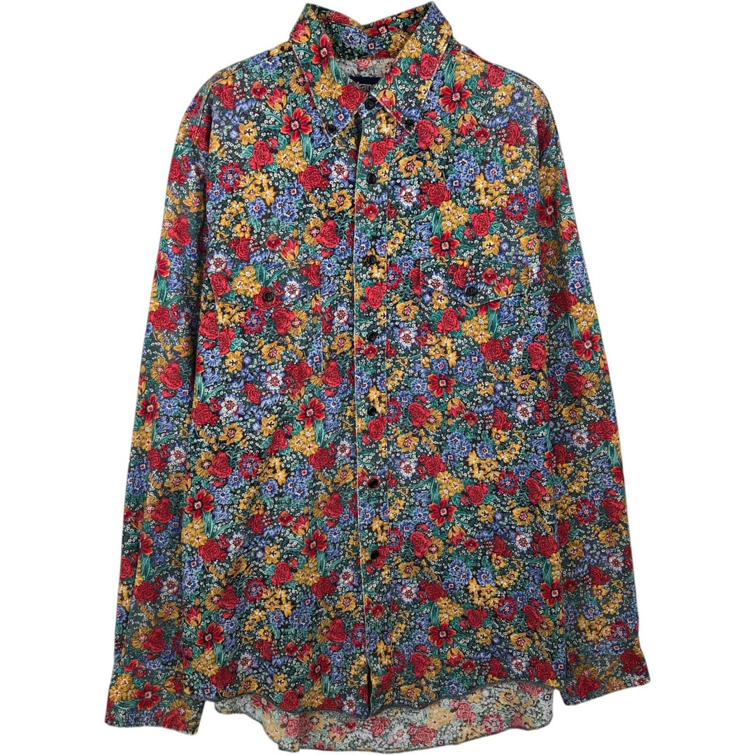 80s-90'S Wrangler COWBOY CUT REGULAR FIT all-over floral print long-sleeved cotton shirt, men's size XL. cotton green type Vintage Second Hand