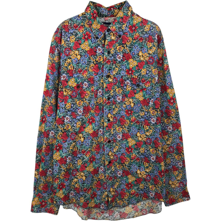 80s-90'S Wrangler COWBOY CUT REGULAR FIT all-over floral print long-sleeved cotton shirt, men's size XL. cotton green type Vintage Second Hand