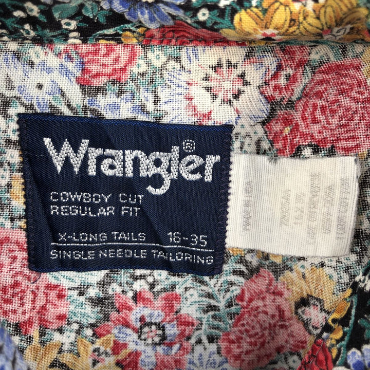 80s-90'S Wrangler COWBOY CUT REGULAR FIT all-over floral print long-sleeved cotton shirt, men's size XL. cotton green type Vintage Second Hand