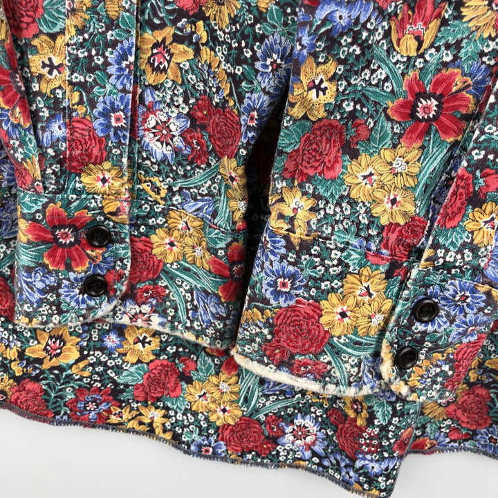 80s-90'S Wrangler COWBOY CUT REGULAR FIT all-over floral print long-sleeved cotton shirt, men's size XL. cotton green type Vintage Second Hand
