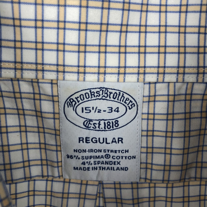Brooks Brothers Est.1818 REGUAR Check Pattern Dress Shirt, Men's Size M (approx.) Supima Cotton yellow type Vintage Second Hand