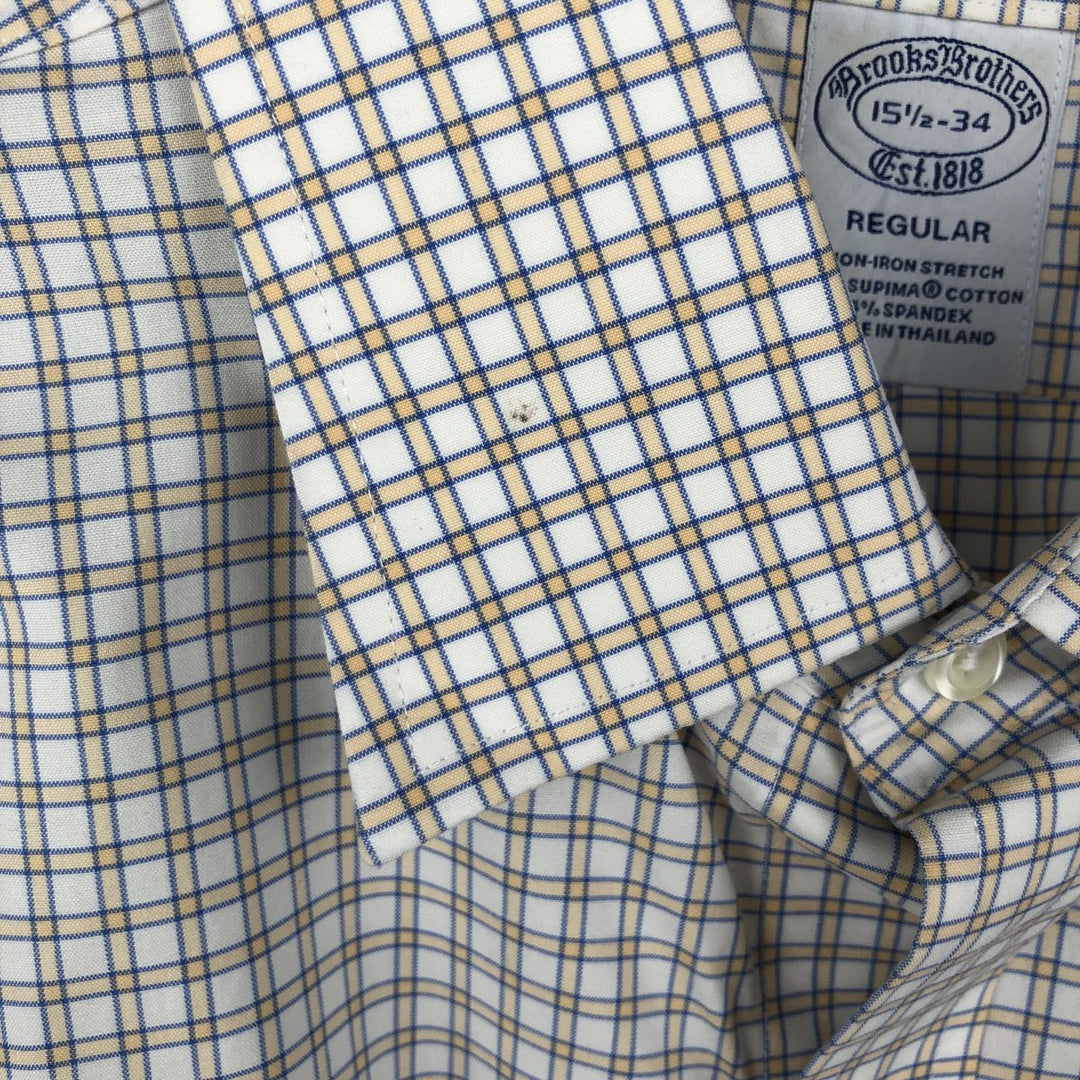 Brooks Brothers Est.1818 REGUAR Check Pattern Dress Shirt, Men's Size M (approx.) Supima Cotton yellow type Vintage Second Hand