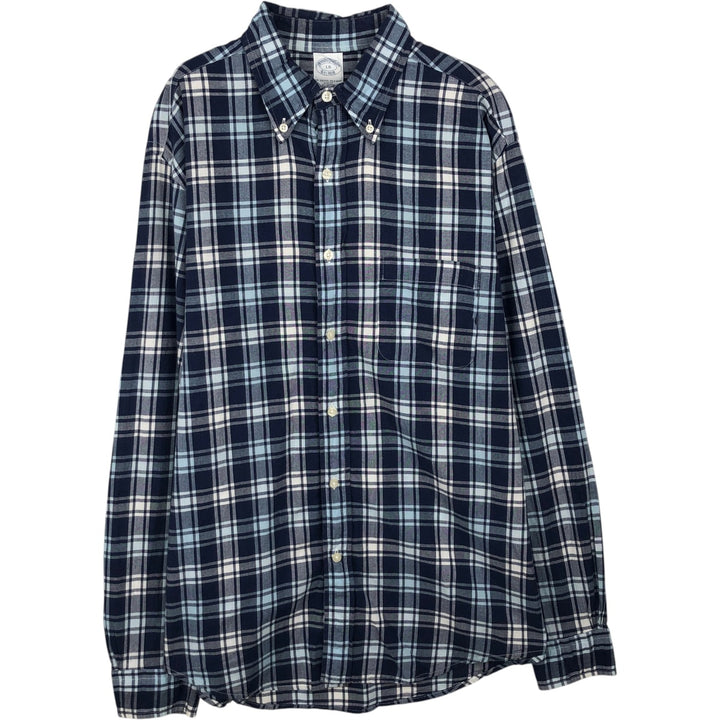 Brooks Brothers 1818 Long Sleeve Button-Down Check Shirt, Men's Size L cotton blue type Vintage Second Hand