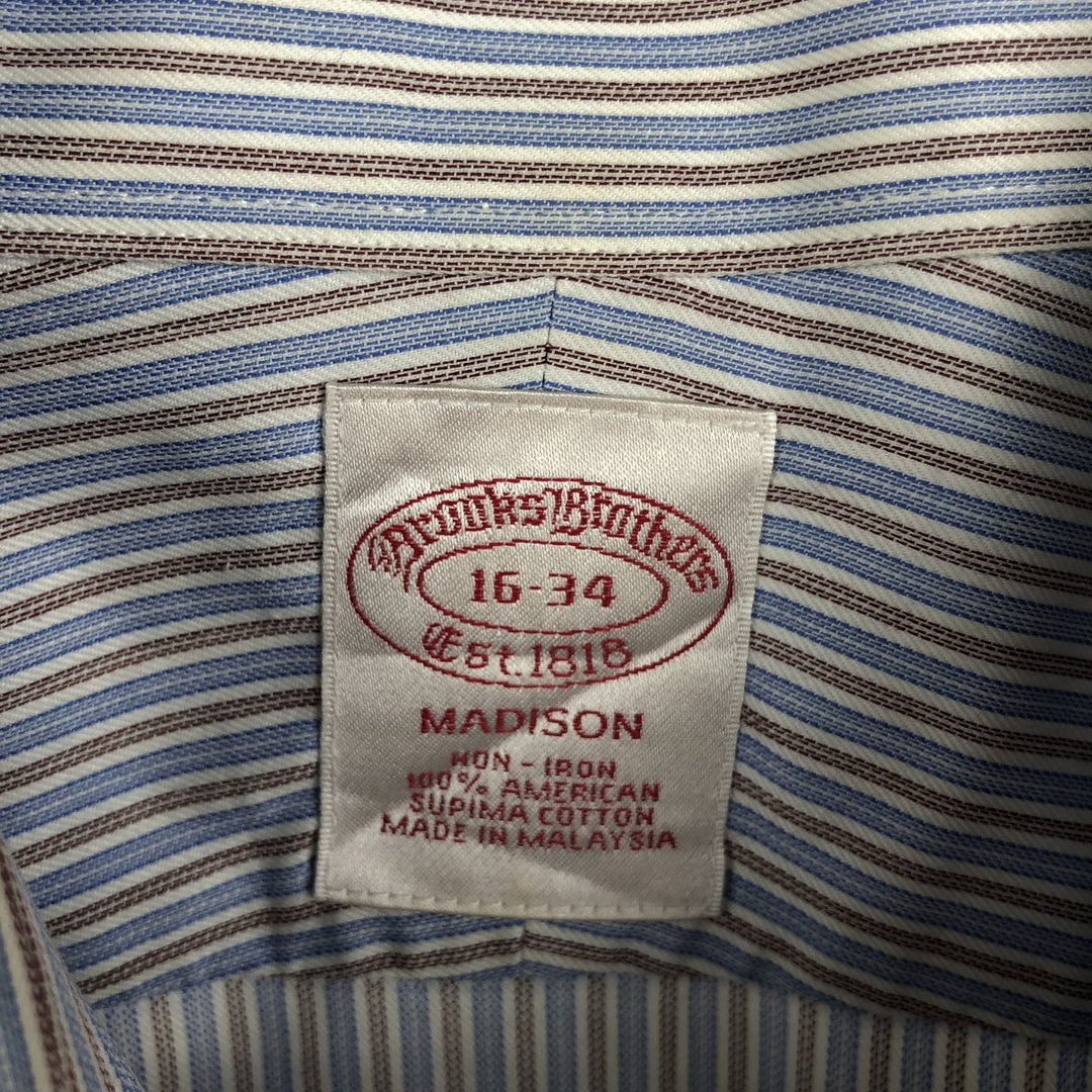 Brooks Brothers Est.1818 MADISON Long-Sleeve Cotton Stripe Shirt, Men's Size L (approx.) Supima Cotton white type Vintage Second Hand