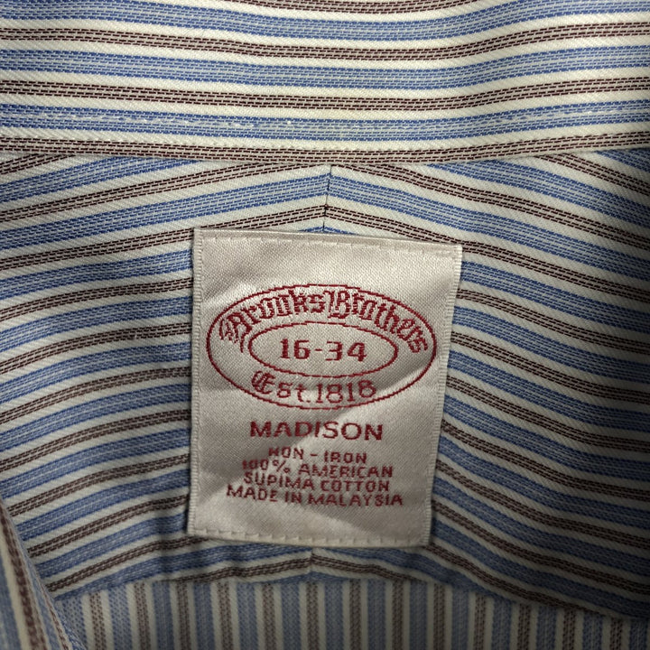 Brooks Brothers Est.1818 MADISON Long-Sleeve Cotton Stripe Shirt, Men's Size L (approx.) Supima Cotton white type Vintage Second Hand