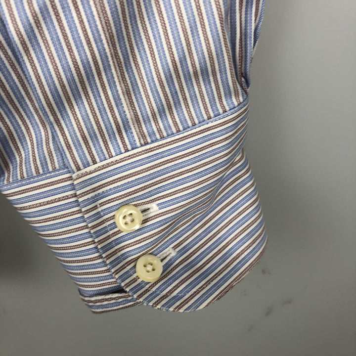 Brooks Brothers Est.1818 MADISON Long-Sleeve Cotton Stripe Shirt, Men's Size L (approx.) Supima Cotton white type Vintage Second Hand
