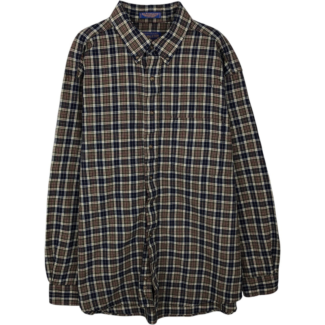90s-00'S Pendleton Tartan Check Long-Sleeve Button-Down Check Shirt, Men's XL (approx.), Vintage wool Beige type Vintage Second Hand