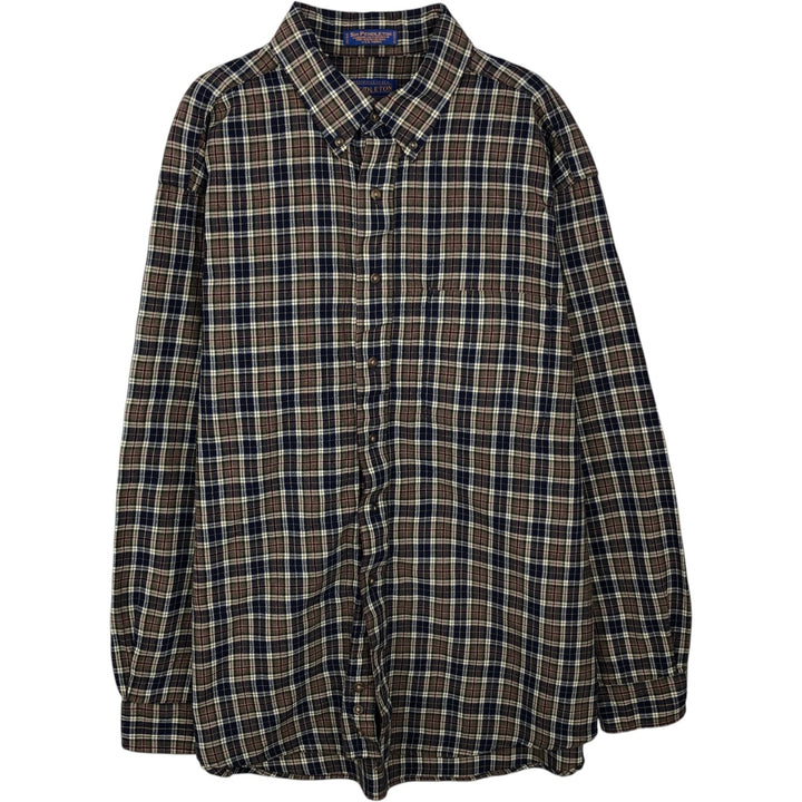 90s-00'S Pendleton Tartan Check Long-Sleeve Button-Down Check Shirt, Men's XL (approx.), Vintage wool Beige type Vintage Second Hand