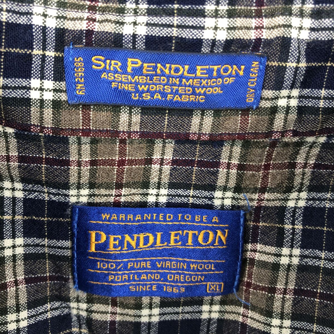90s-00'S Pendleton Tartan Check Long-Sleeve Button-Down Check Shirt, Men's XL (approx.), Vintage wool Beige type Vintage Second Hand