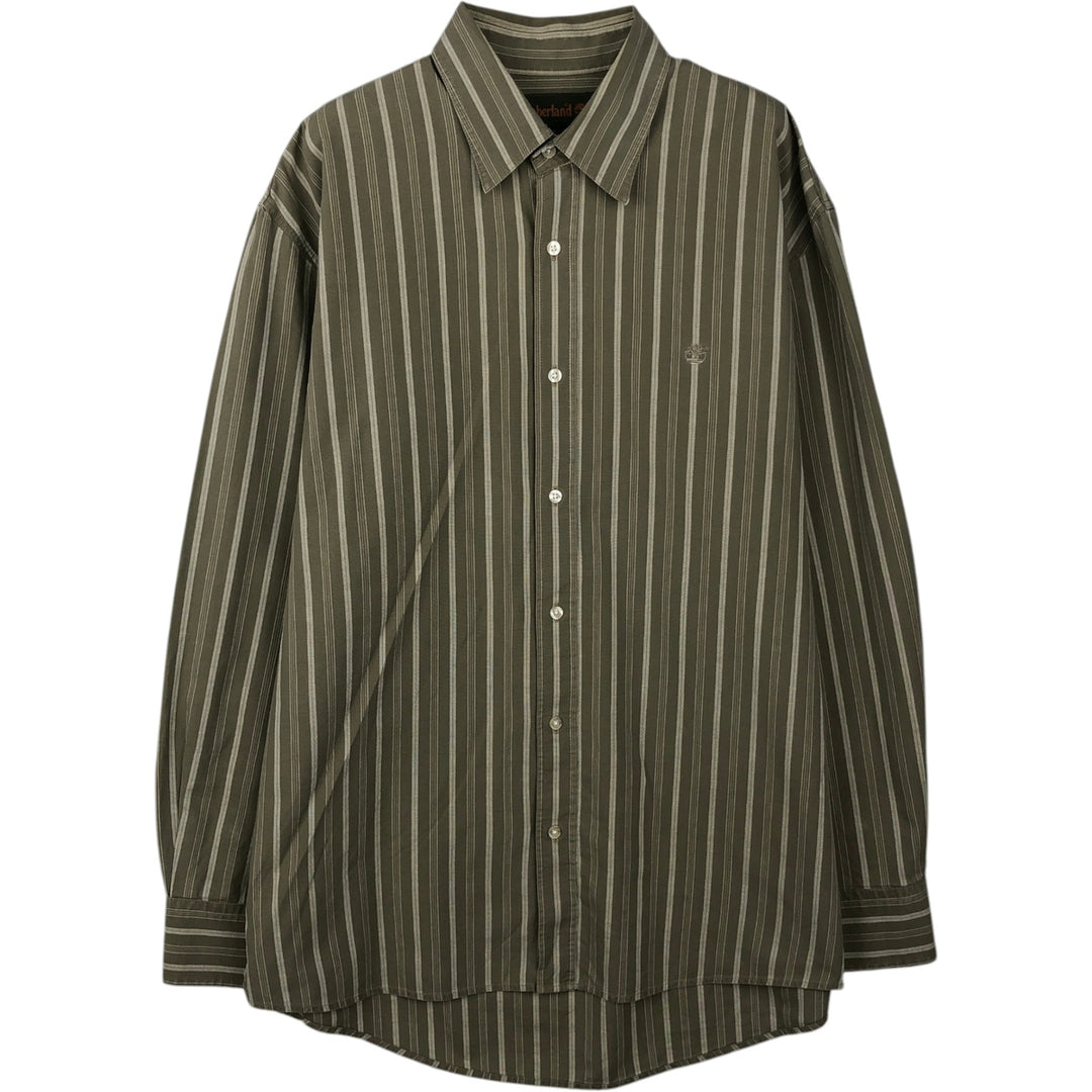 90s-00'S Timberland Long-Sleeve Cotton Stripe Shirt, Men's Size S (Equivalent), Vintage cotton Khaki type Vintage Second Hand
