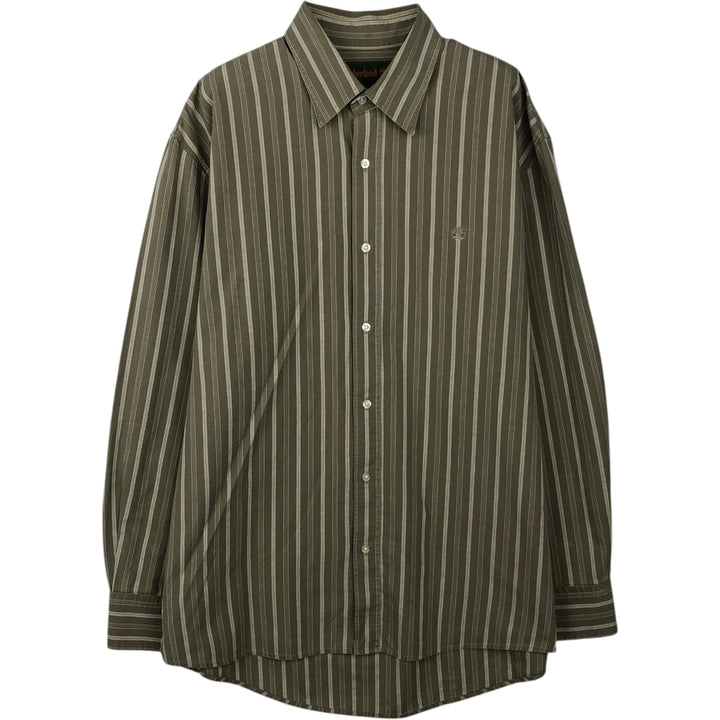 90s-00'S Timberland Long-Sleeve Cotton Stripe Shirt, Men's Size S (Equivalent), Vintage cotton Khaki type Vintage Second Hand