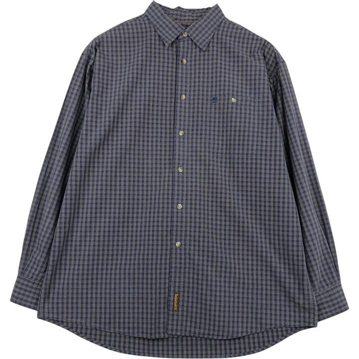 90s-00'S Timberland Long-Sleeve Cotton Check Shirt, Men's Size L (Equivalent), Vintage cotton navy blue type Vintage Second Hand