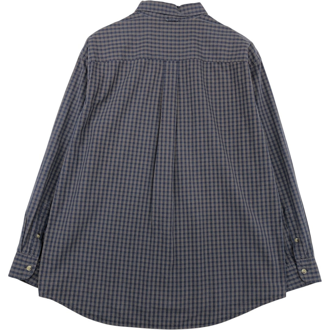 90s-00'S Timberland Long-Sleeve Cotton Check Shirt, Men's Size L (Equivalent), Vintage cotton navy blue type Vintage Second Hand
