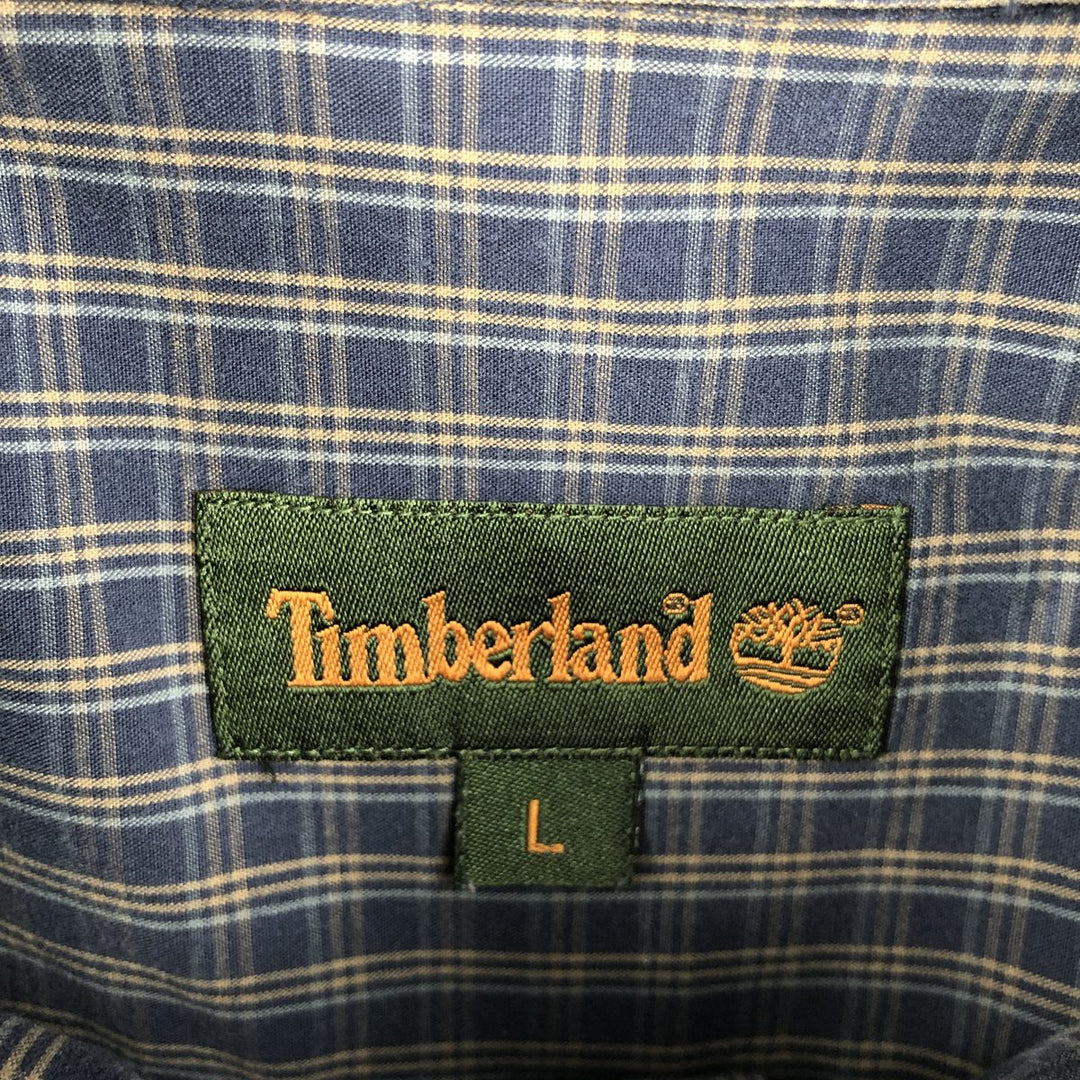 90s-00'S Timberland Long-Sleeve Cotton Check Shirt, Men's Size L (Equivalent), Vintage cotton navy blue type Vintage Second Hand