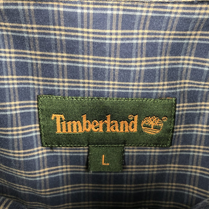 90s-00'S Timberland Long-Sleeve Cotton Check Shirt, Men's Size L (Equivalent), Vintage cotton navy blue type Vintage Second Hand