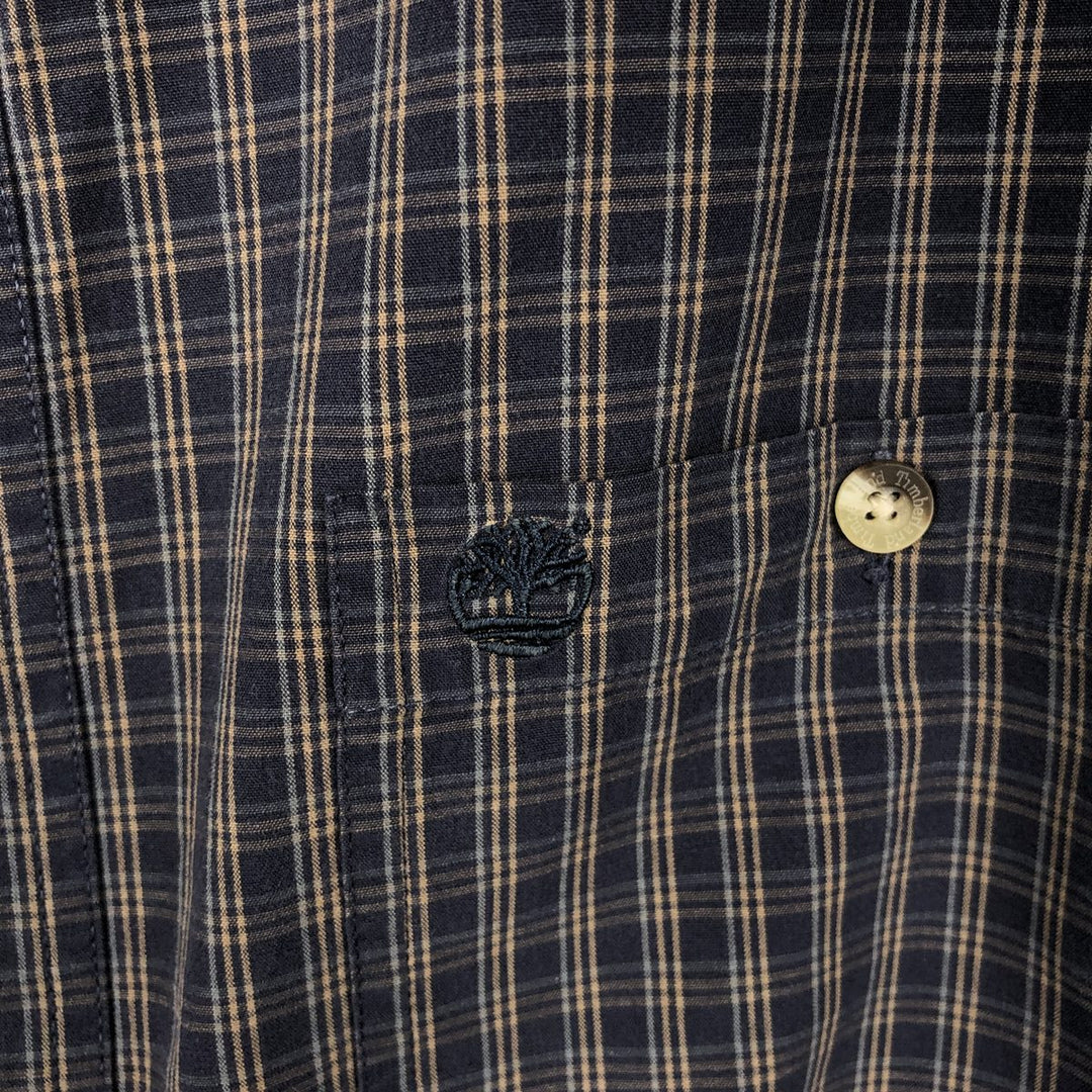 90s-00'S Timberland Long-Sleeve Cotton Check Shirt, Men's Size L (Equivalent), Vintage cotton navy blue type Vintage Second Hand