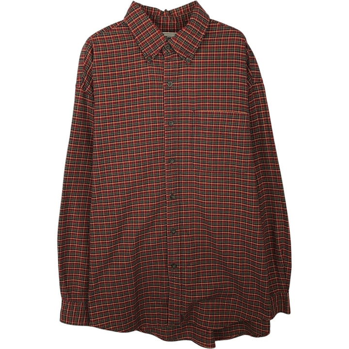 2000'S LLBean Long-Sleeve Button-Down Check Shirt, Men's Size L (approx.) cotton red type Vintage Second Hand