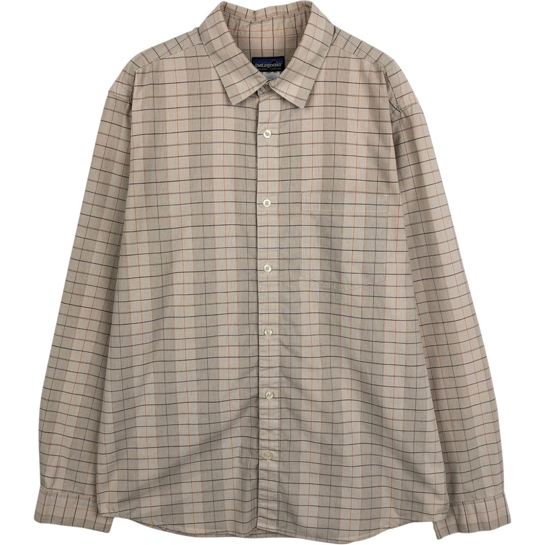 2000'S Patagonia Organic Cotton Long-Sleeve Cotton Check Shirt (54845F8) - Men's Size M (approx.) Organic cotton Beige type Vintage Second Hand