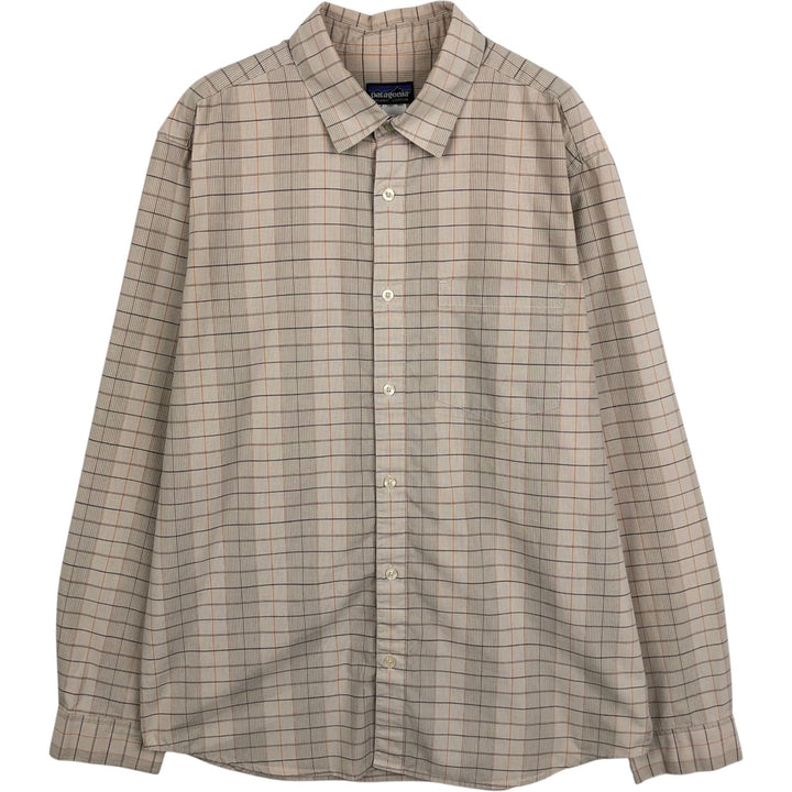 2000'S Patagonia Organic Cotton Long-Sleeve Cotton Check Shirt (54845F8) - Men's Size M (approx.) Organic cotton Beige type Vintage Second Hand