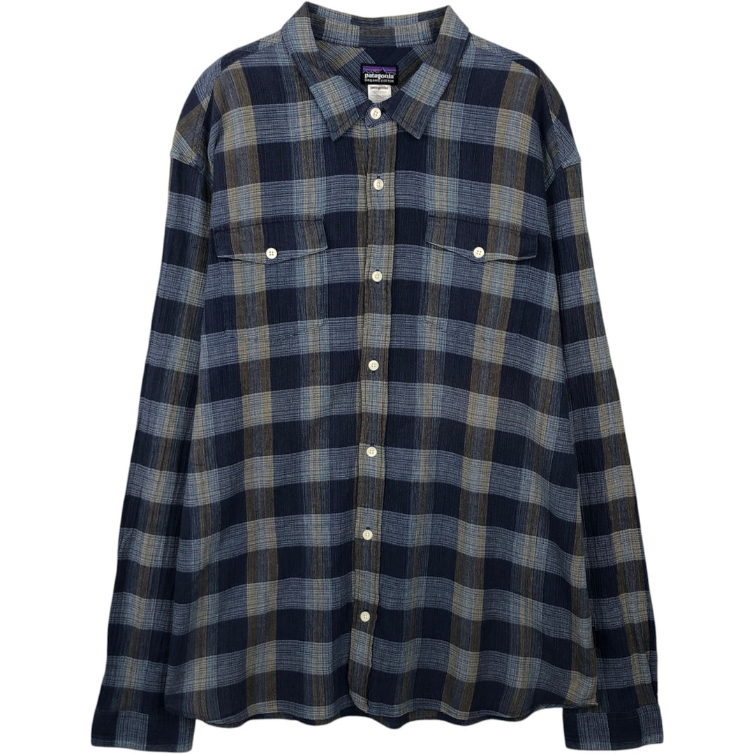 Patagonia ORGANIC COTTON 53832SP14 Long-Sleeve Cotton Check Shirt, Men's XL (approx.) Organic cotton blue type Vintage Second Hand