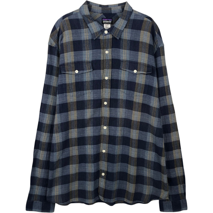 Patagonia ORGANIC COTTON 53832SP14 Long-Sleeve Cotton Check Shirt, Men's XL (approx.) Organic cotton blue type Vintage Second Hand