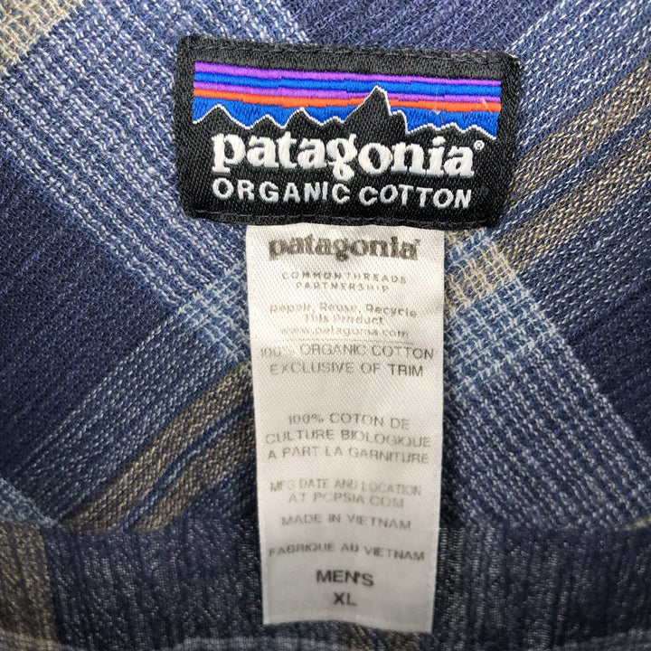 Patagonia ORGANIC COTTON 53832SP14 Long-Sleeve Cotton Check Shirt, Men's XL (approx.) Organic cotton blue type Vintage Second Hand