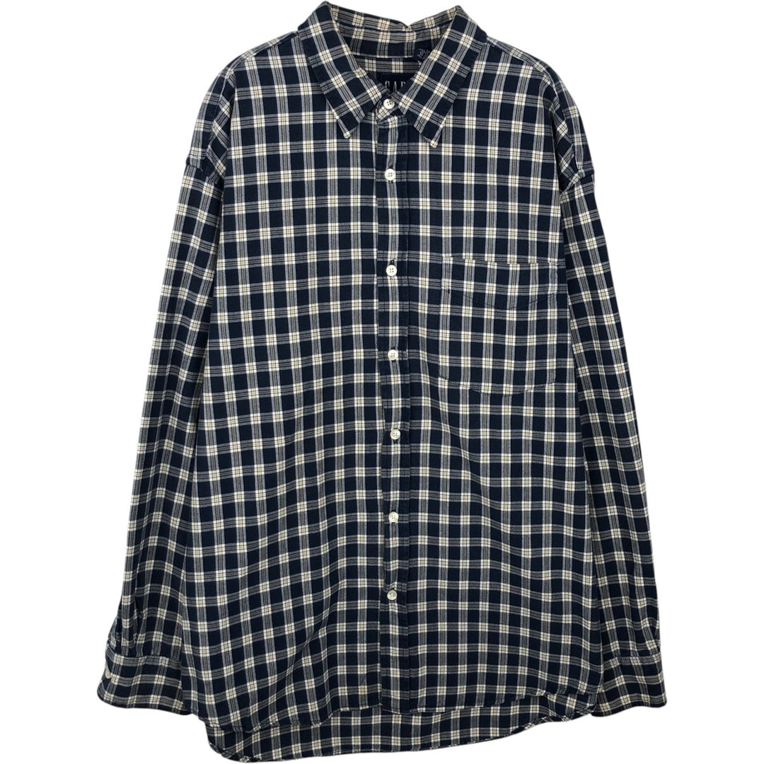 90'S GAP Vintage Long Sleeve Cotton Check Shirt, Men's Size L cotton navy blue type Vintage Second Hand